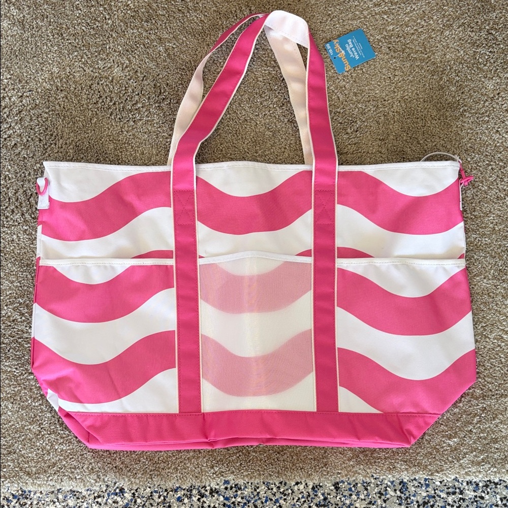 Pink and White Tote Bag
